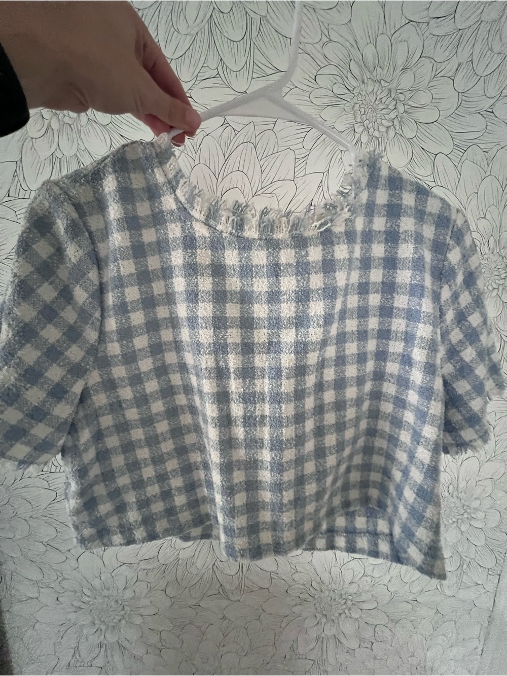 Women's Blue and White Gingham Crop Top - Unknown Brand